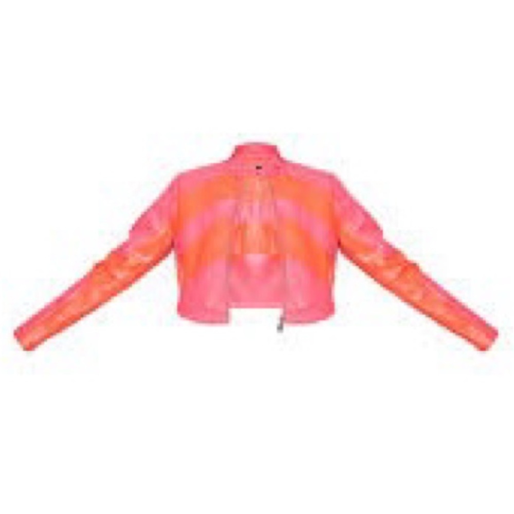 PLT Asymmetrical lines Faux Leather Jacket Pink & Orange Size 8 NWT - Picture 4 of 6